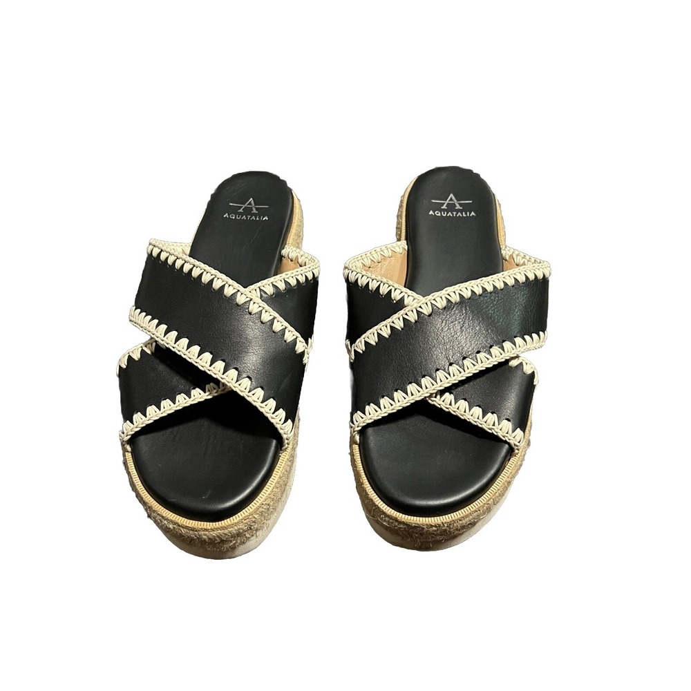 Aquatalia Sylvie Platform Espadrille Slides Women's Size 9 Black